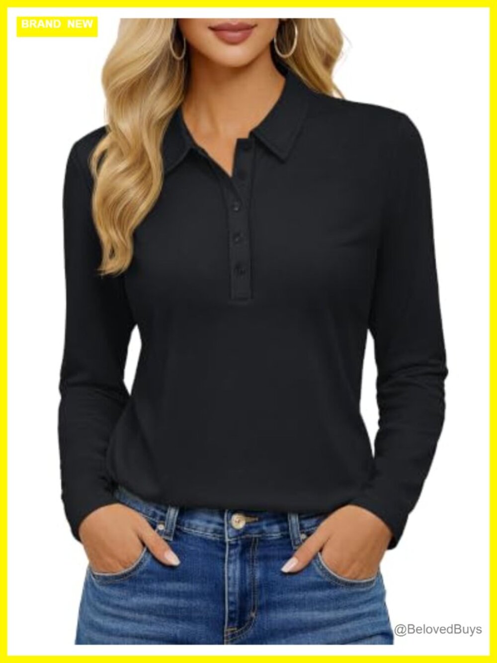 Long Sleeve Polo Shirt 5-Button Collared Golf Top Casual Business